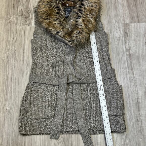 Covington Faux Fur Collar Knit Sweater Vest Womens Size M Gray Marled Sleeveless - Picture 4 of 9